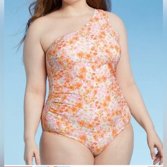 Kona Sol Floral Women's One Shoulder High Coverage One Piece Swimsuit 22W - Picture 1 of 12